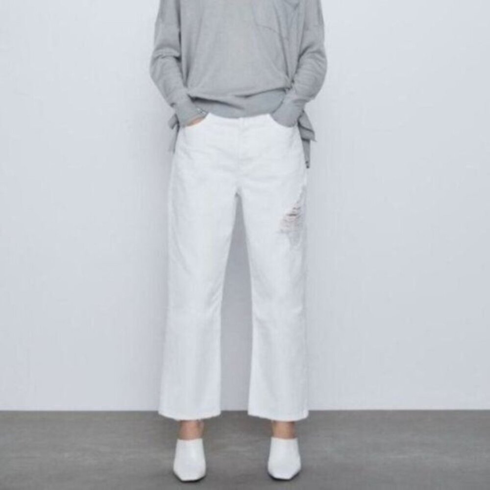 Zara Jeans White 2 High Rise Striaght Ankle NEW